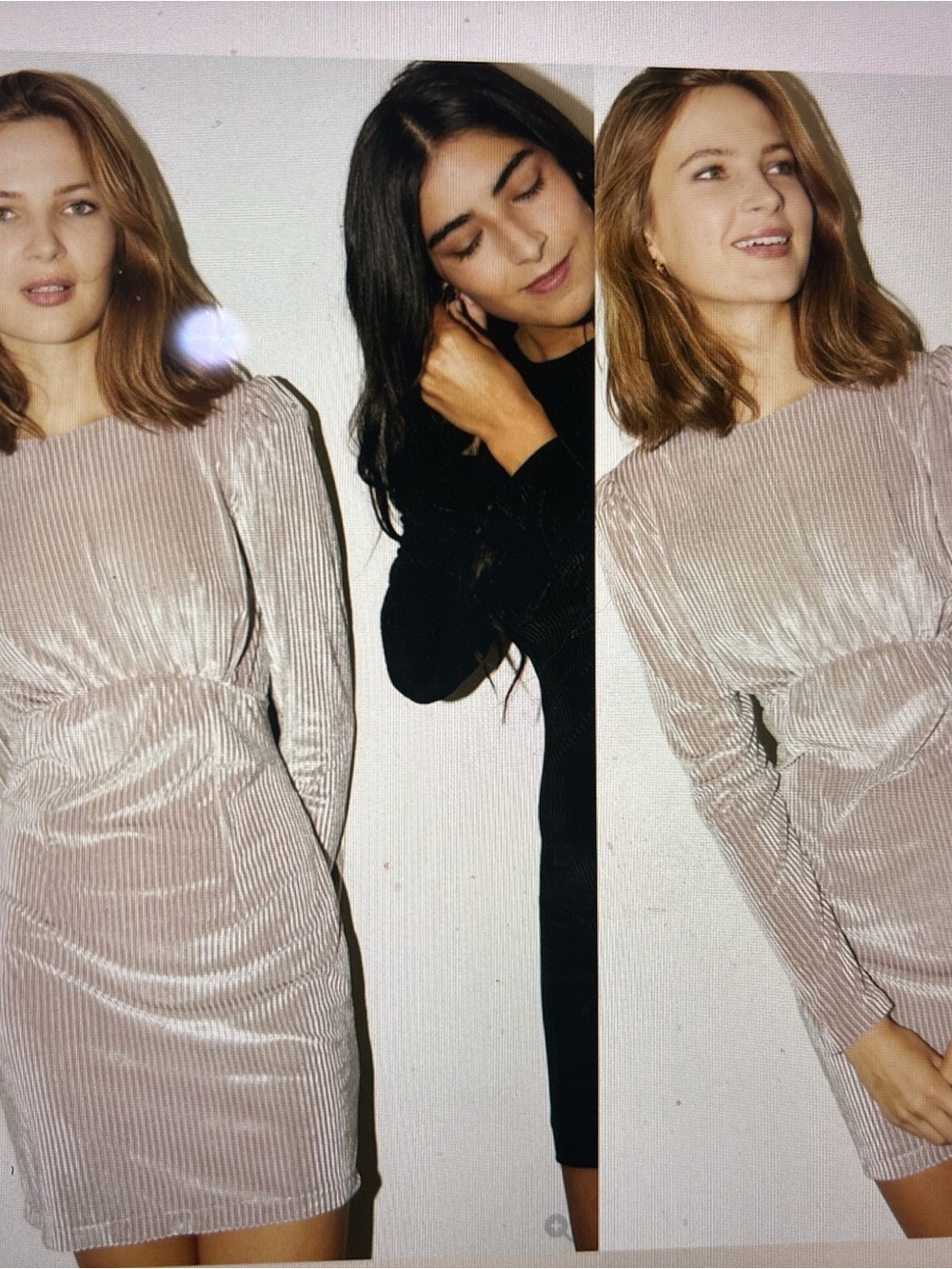 Whimsy + Row Velvet Vivian Long-Sleeve Shift Dress in Silvery Taupe